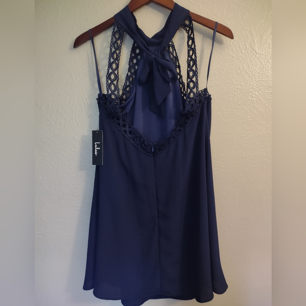 Lulus Any Sway, Shape, or Form Navy Blue Lace Halter Dress Size Large - Picture 8 of 13